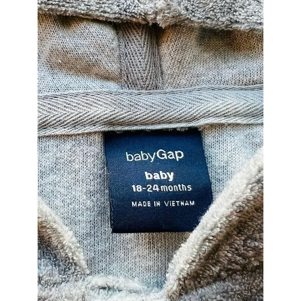 Baby Gap Gray Terry Cloth Bear Ears Snap Hoodie Sweatshirt Fleece Boy Girl 18-24